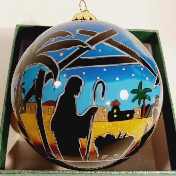 Li Bien Pier 1 "Bethlehem" large Reversed Painted Glass Christmas Ornament - Picture 1 of 8